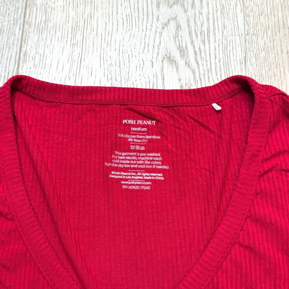 Posh Peanut Crimson Red Ribbed Women’s Long Sleeve Pajama Set – Medium (4–6) GUC - Picture 4 of 4